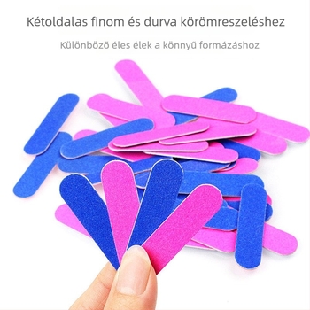 100 egyszer használatos manikűr eszköz: mini csiszolócsíkok, körömreszelők, polírozó pálcikák, kétoldalas körömápolási készlet utazáshoz