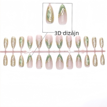 24 részes manikűr készlet 3D arannyal bevont achát mintával, vintage elegáns
