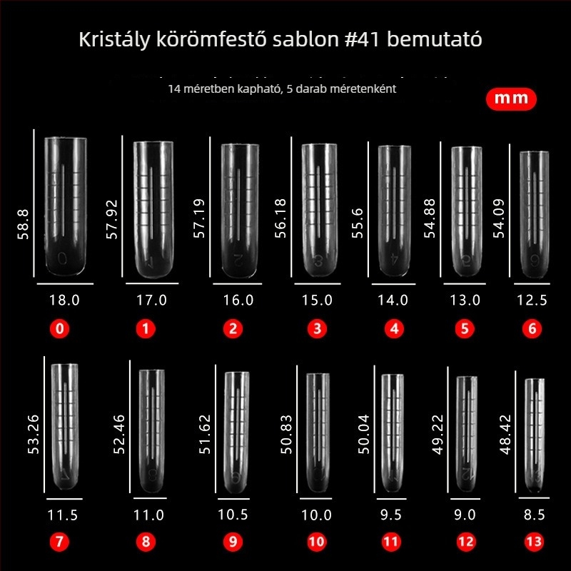Kristályos körömsablonok #41, hosszabbító sablonok gyors fototerápiához, 70 darabos készlet, különböző méretek