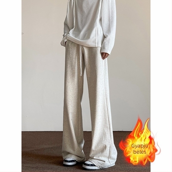Őszi férfi casual nadrág fleece-béléssel, egyenes szabású, hosszú, amerikai stílusú streetwear tiniknek