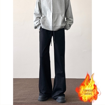 Őszi férfi casual nadrág fleece-béléssel, egyenes szabású, hosszú, amerikai stílusú streetwear tiniknek