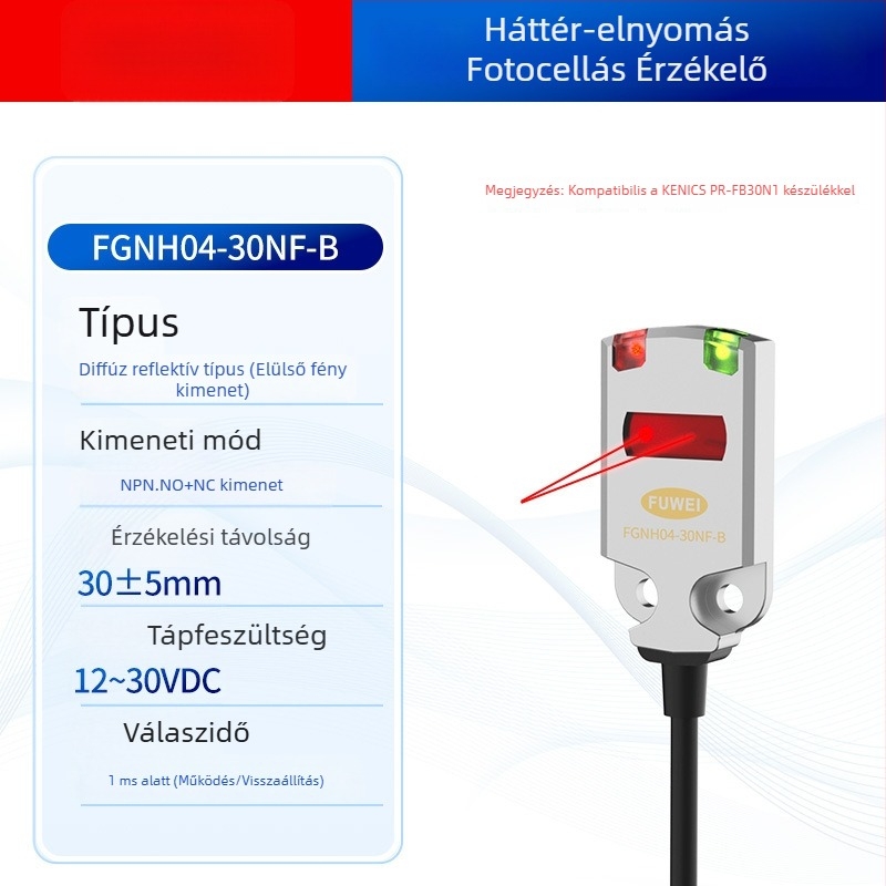 FGNH04-30NF-B ultra vékony fotóelektronikus szenzorkapcsoló háttérszűrés funkcióval, 30 cm érzékelési távolság, PR-FB30N1