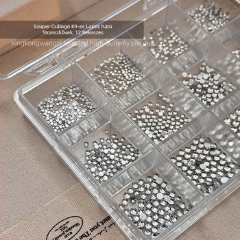 12 rekesz K9 lapos hátú strasszok, mini vegyes 3D kerek kövek, kiváló minőségű, sokoldalú körömdíszítés