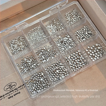 12 rekesz K9 lapos hátú strasszok, mini vegyes 3D kerek kövek, kiváló minőségű, sokoldalú körömdíszítés