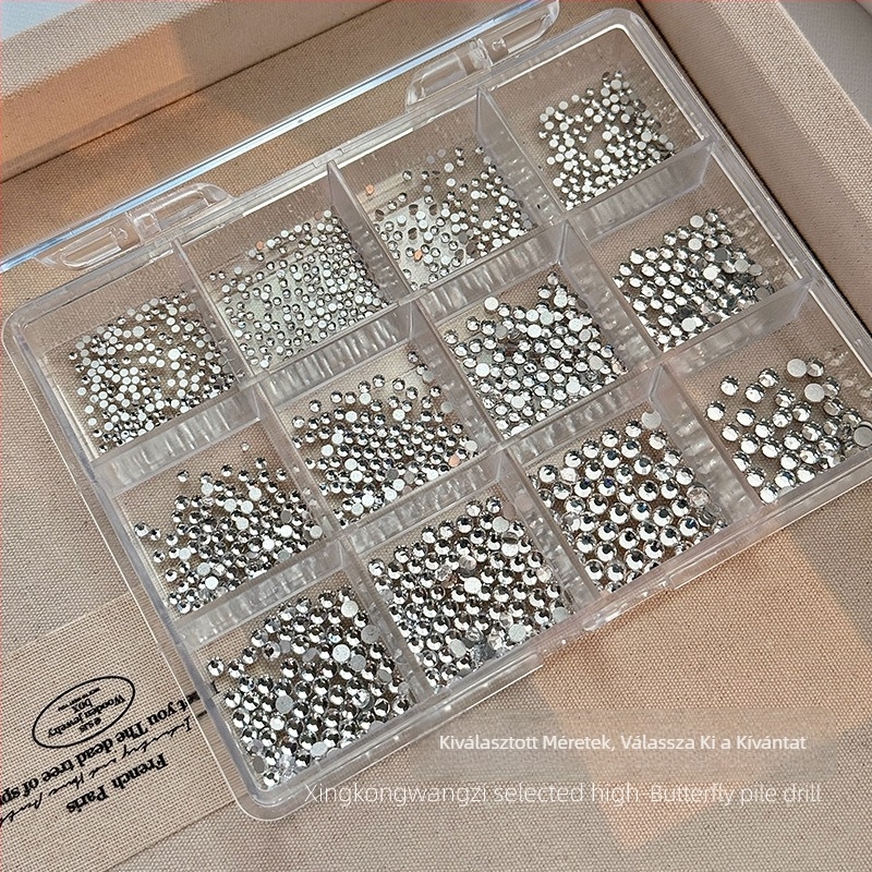 12 rekesz K9 lapos hátú strasszok, mini vegyes 3D kerek kövek, kiváló minőségű, sokoldalú körömdíszítés