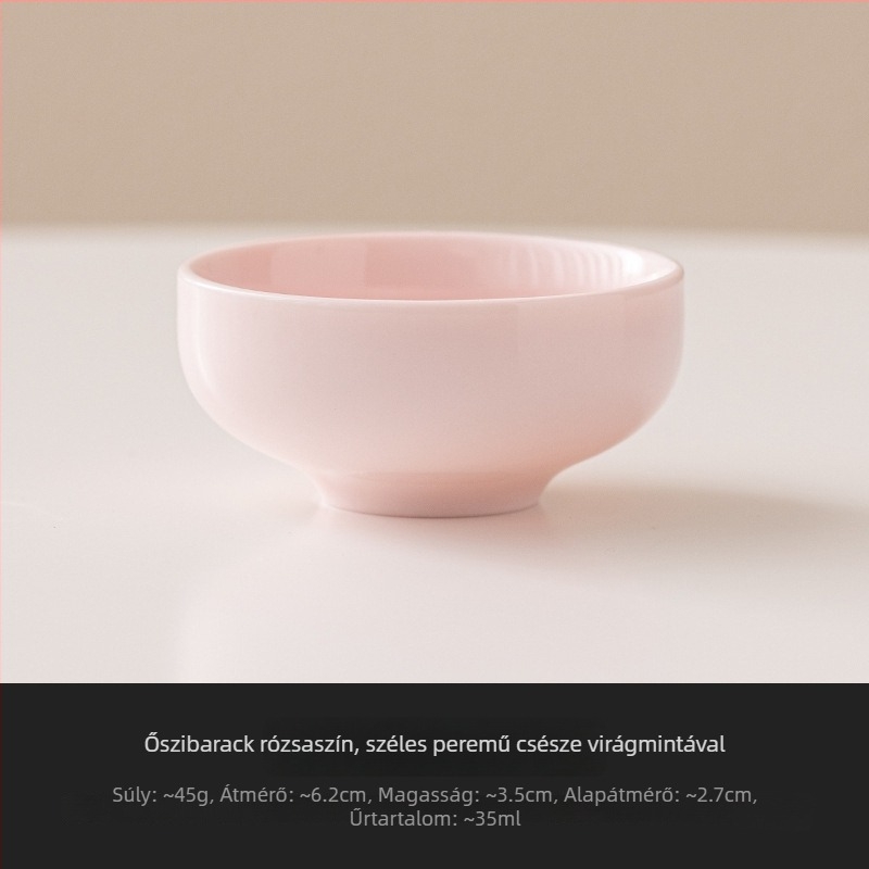 Kézzel készített porcelán teáscsésze barackszínű pudros virágmintával, női méret, kis
