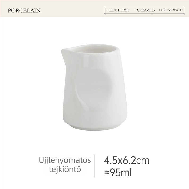 Európai stílusú tejeskanna hegyes kifolyóval, porcelán, 100 ml latte art-hoz, kanállal