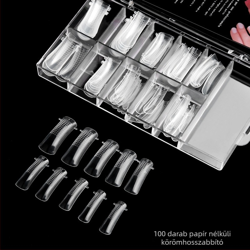Kristálygél köröm hosszabbító tippek, papírmentes, gyors hosszabbító formák skálával, 100 darabos doboz