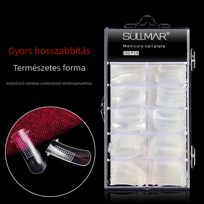 Kristálygél köröm hosszabbító tippek, papírmentes, gyors hosszabbító formák skálával, 100 darabos doboz
