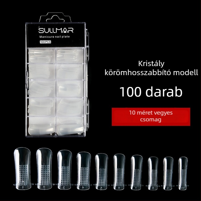 Kristálygél köröm hosszabbító tippek, papírmentes, gyors hosszabbító formák skálával, 100 darabos doboz