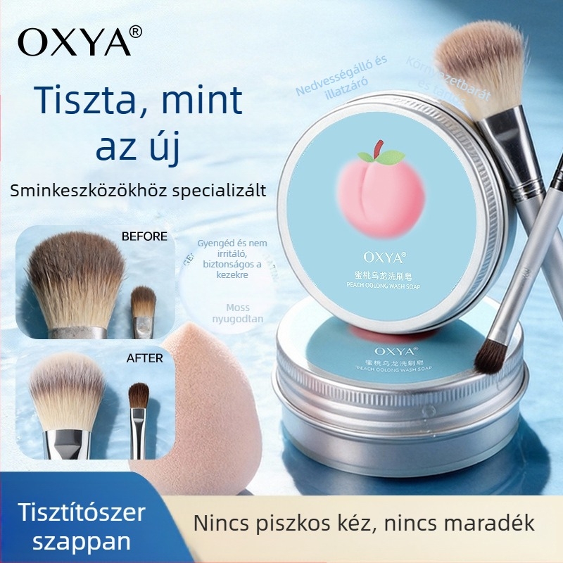 Oxya barack-oolong tisztító szappan sminkeszközökhöz, hordozható, sminkszivacsokra, puffokra és ecsetekre.