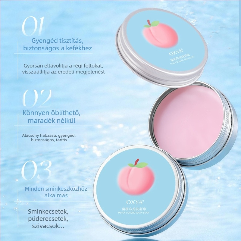 Oxya barack-oolong tisztító szappan sminkeszközökhöz, hordozható, sminkszivacsokra, puffokra és ecsetekre.