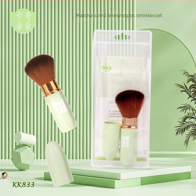 Kachi Duo Matcha színű, kihúzható pirosító ecset, puha szintetikus sörtékkel, teleszkópos markolat KK833