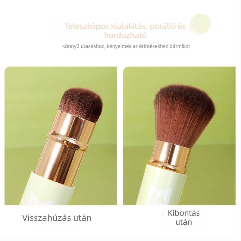 Kachi Duo Matcha színű, kihúzható pirosító ecset, puha szintetikus sörtékkel, teleszkópos markolat KK833
