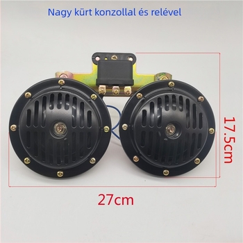 Autóba illő tál alakú kürt, kettős hang, 12V/24V, rögzítő kerettel, kompakt 40W