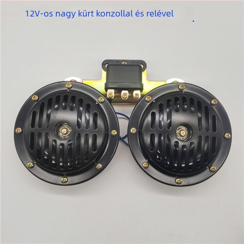 Autóba illő tál alakú kürt, kettős hang, 12V/24V, rögzítő kerettel, kompakt 40W