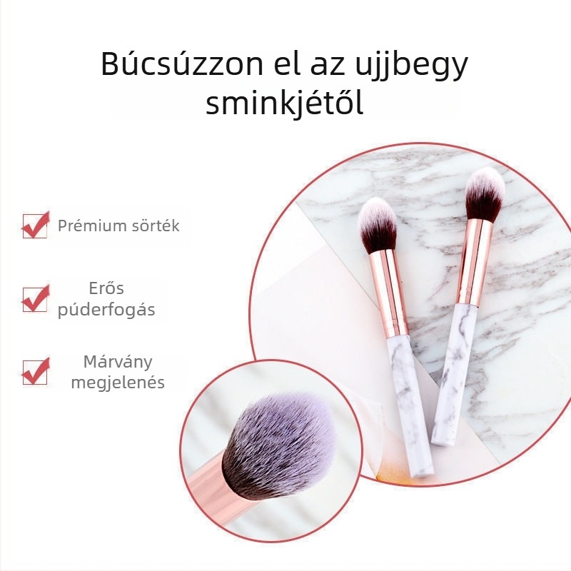 Nagy méretű, bolyhos, hordozható sminkecset – egy darabos kivitel a korrektorhoz, púderhez és highlighterhez; kezdő készlet