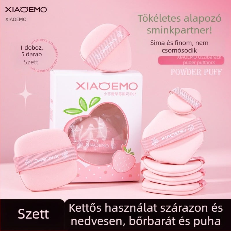 Little Devil Strawberry Yogurt porpúder puff – száraz és nedves kettős használat, ultra‑puha párnás puff, púder-korrektor, diákoknak