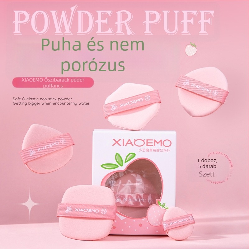 Little Devil Strawberry Yogurt porpúder puff – száraz és nedves kettős használat, ultra‑puha párnás puff, púder-korrektor, diákoknak