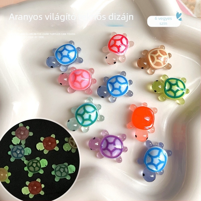 Fénylő tengeri teknős gyantából – DIY medál, kulcstartó, dekoratív dísz, 4,8 cm, 10 színű mix