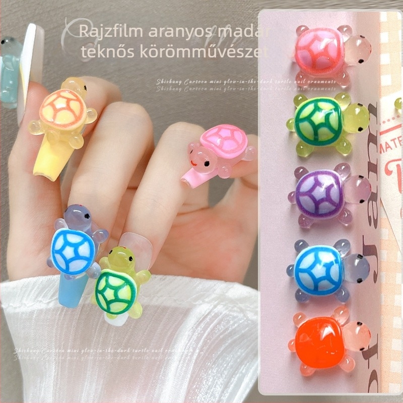 Fénylő tengeri teknős gyantából – DIY medál, kulcstartó, dekoratív dísz, 4,8 cm, 10 színű mix