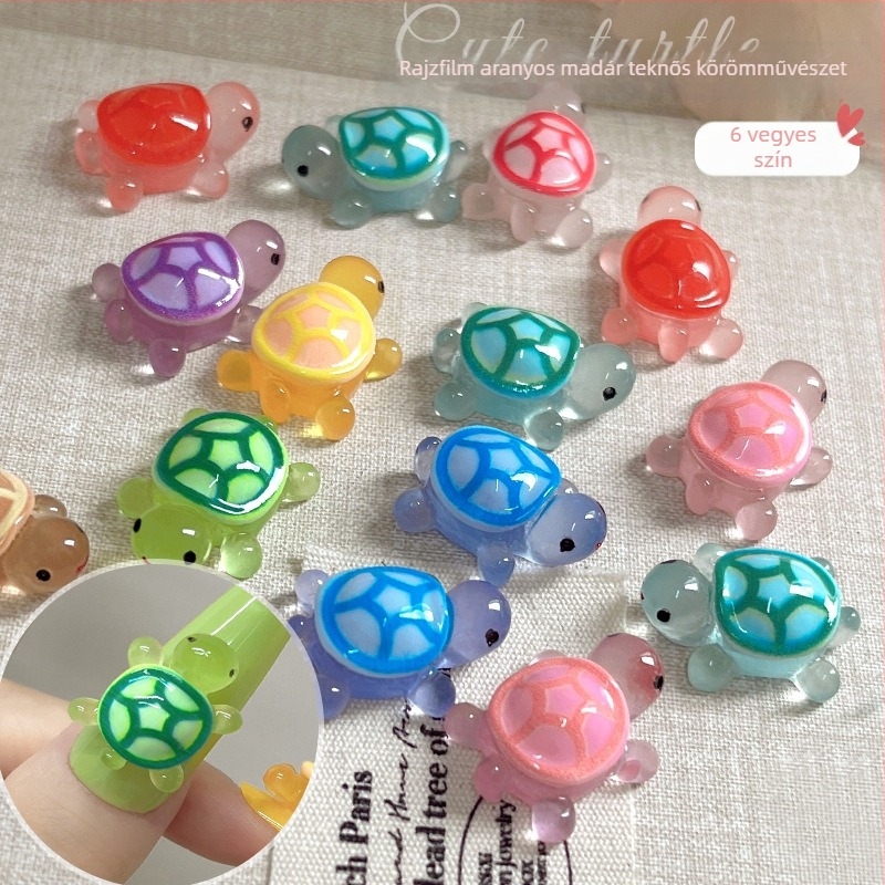 Fénylő tengeri teknős gyantából – DIY medál, kulcstartó, dekoratív dísz, 4,8 cm, 10 színű mix