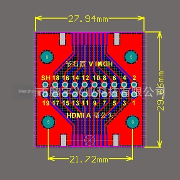 HDMI A tesztlemez PCB-adapterrel, férfi és női csatlakozókkal, forgó szerelő tartó