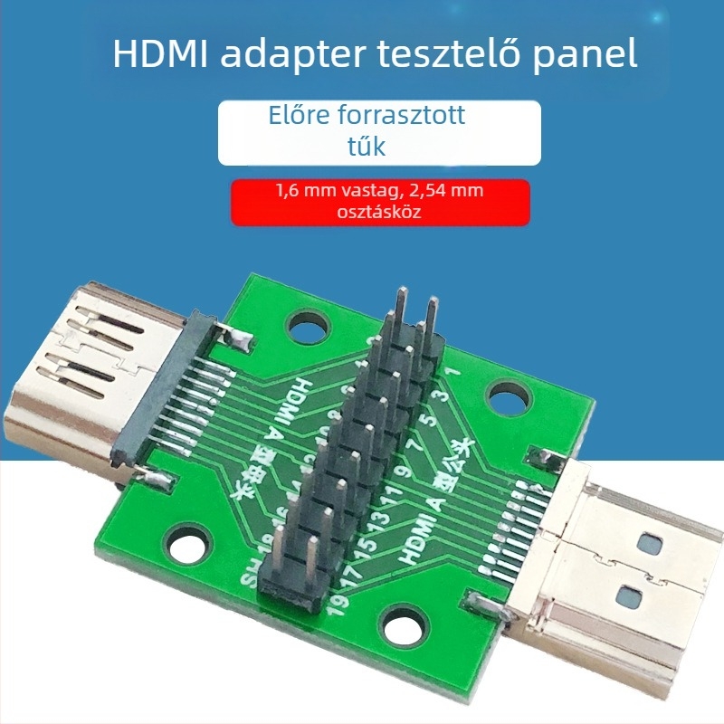 HDMI A tesztlemez PCB-adapterrel, férfi és női csatlakozókkal, forgó szerelő tartó