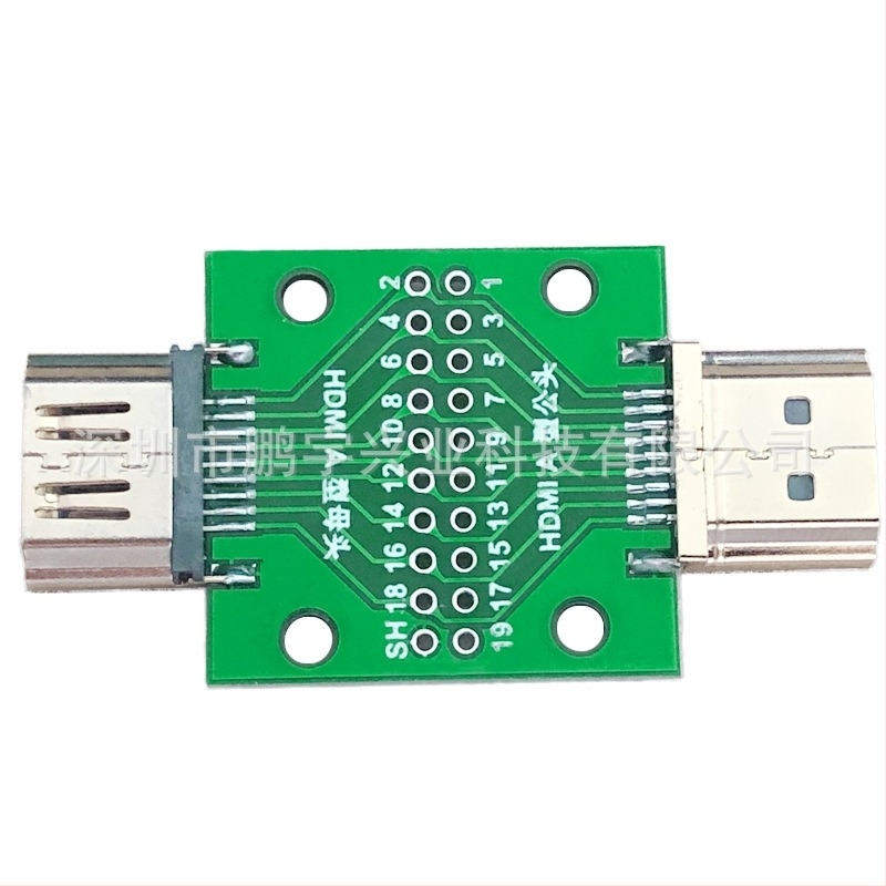HDMI A tesztlemez PCB-adapterrel, férfi és női csatlakozókkal, forgó szerelő tartó