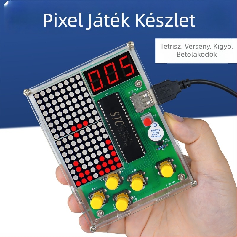 Pixel játék-konzol készlet mikrokontrollerrel, Snake és Tetris áramkör, DIY forrasztás TJ-56-408
