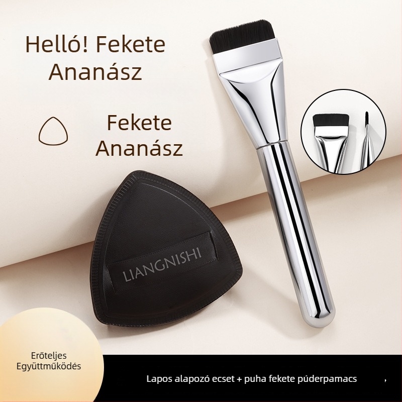 Liangni Shi Fekete Ananász: Három az egyben sminkszivacs és púderpuff készlet, bőrbarát, ultra-soft, száraz és nedves használatra