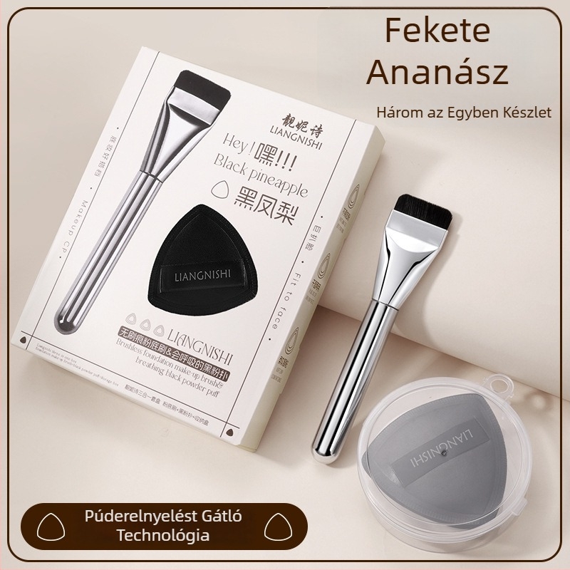 Liangni Shi Fekete Ananász: Három az egyben sminkszivacs és púderpuff készlet, bőrbarát, ultra-soft, száraz és nedves használatra