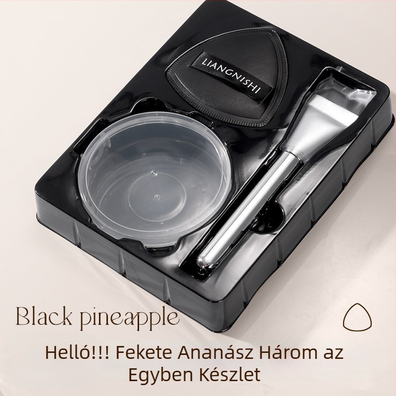 Liangni Shi Fekete Ananász: Három az egyben sminkszivacs és púderpuff készlet, bőrbarát, ultra-soft, száraz és nedves használatra