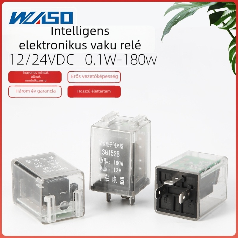 Weisong autóelektronikai villanó relé, DC12V-24V, univerzális 3-tűs, rövidzárlat elleni védelem