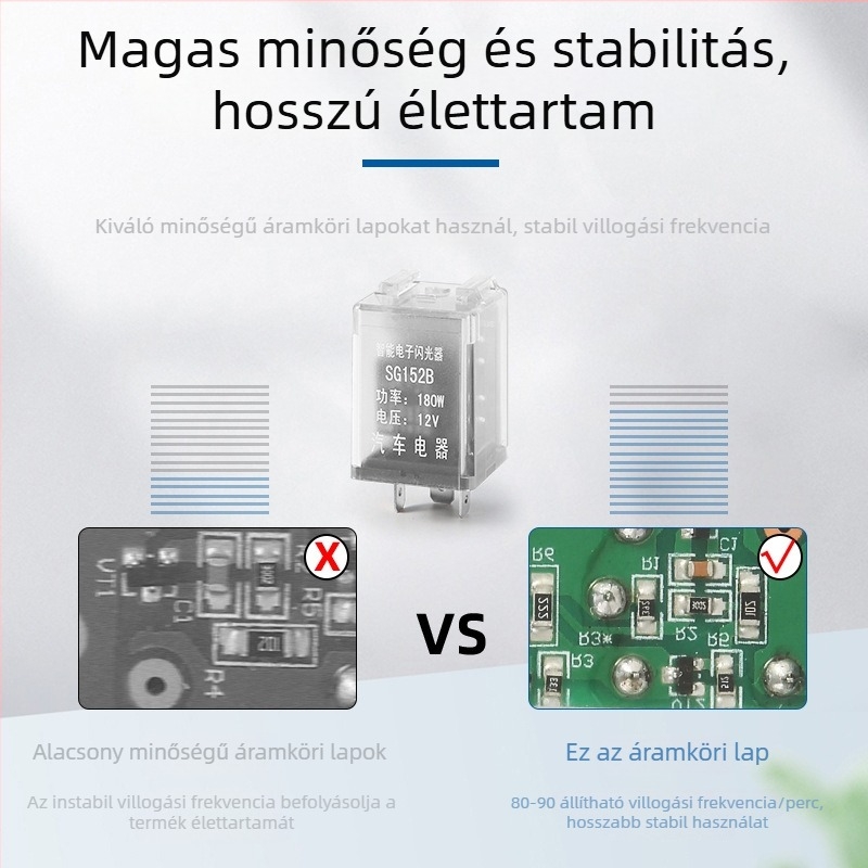 Weisong autóelektronikai villanó relé, DC12V-24V, univerzális 3-tűs, rövidzárlat elleni védelem