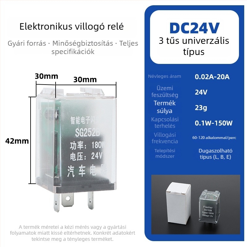 Weisong autóelektronikai villanó relé, DC12V-24V, univerzális 3-tűs, rövidzárlat elleni védelem