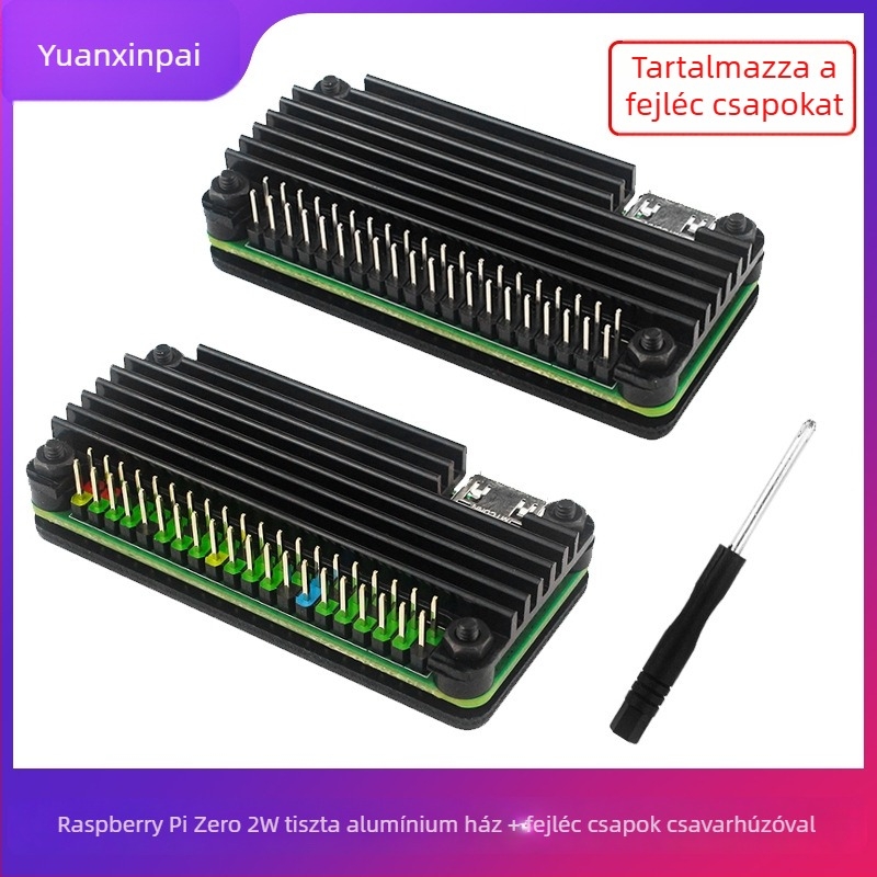 Raspberry Pi Zero 2W alumínium védőtok GPIO fejlécekkel és csavarhúzóval