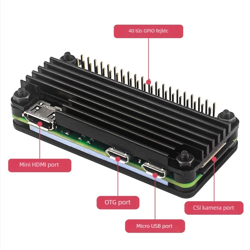 Raspberry Pi Zero 2W alumínium védőtok GPIO fejlécekkel és csavarhúzóval