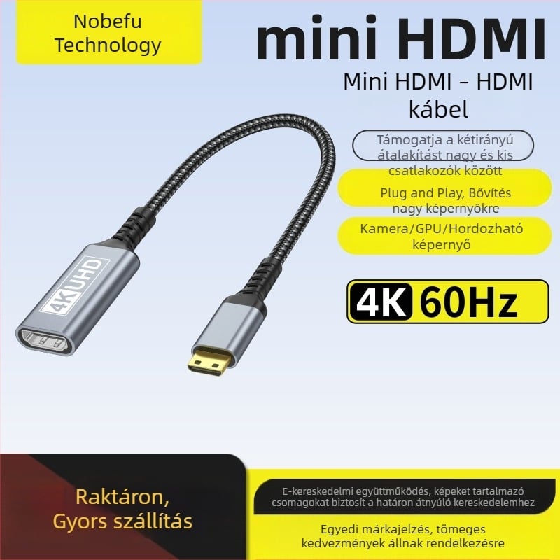 Micro/mini HDMI–HDMI kábel hordozható kijelzőhöz, Raspberry Pi és DSLR kamera
