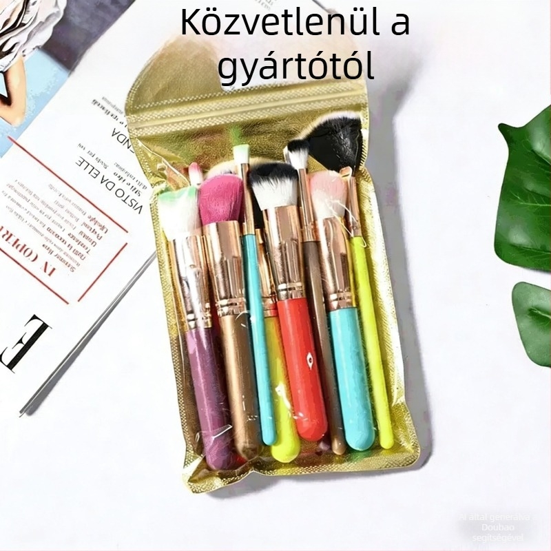 10 darab sminkecset készlet, nagy és kicsi ecsetek, színes sörtékkel