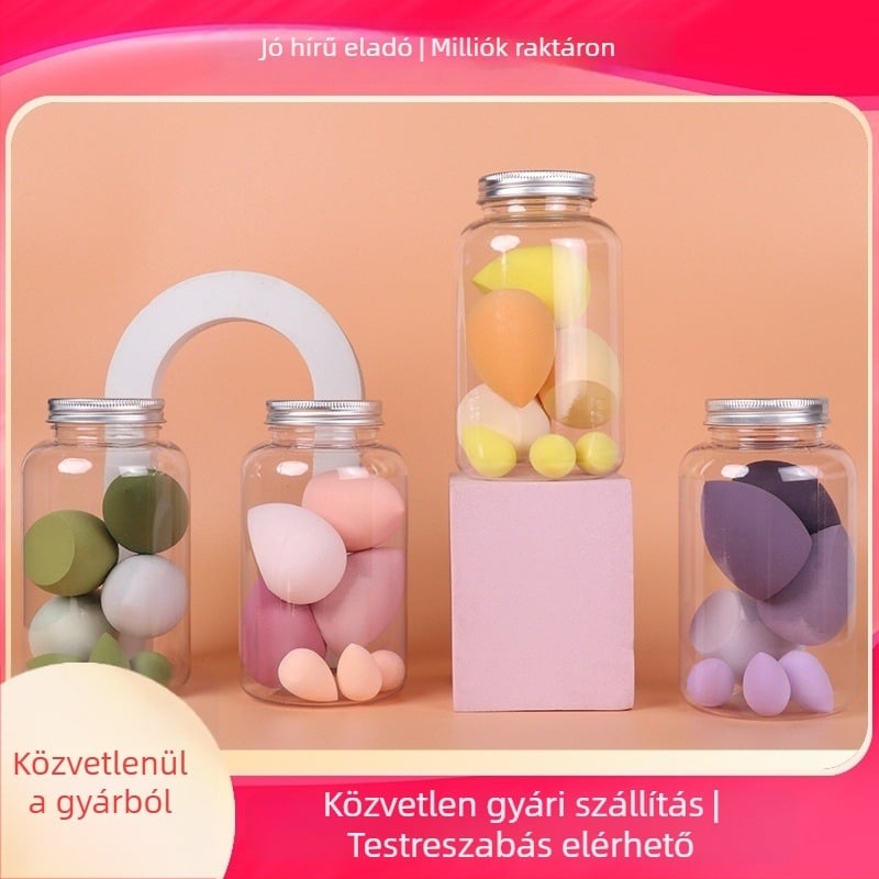 7 darab sminkszivacs készlet nedves és száraz felhasználásra, hidrofíliás, latexmentes, tartalmaz sminkszivacsokat és púderpúzokat