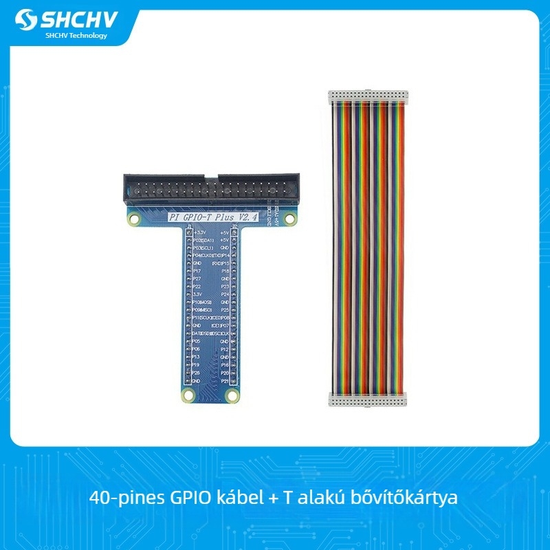 Raspberry Pi T típusú GPIO bővítőlap színes 40‑pin breadboard-kábellel, kompatibilis Raspberry Pi 4B/3B+/3B