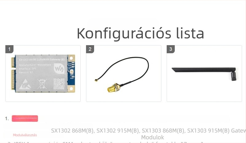 SX1302 868M LoRaWAN átjáró modul – bővítő tábla Raspberry Pi-hoz, standard Mini-PCIe interfész L76K