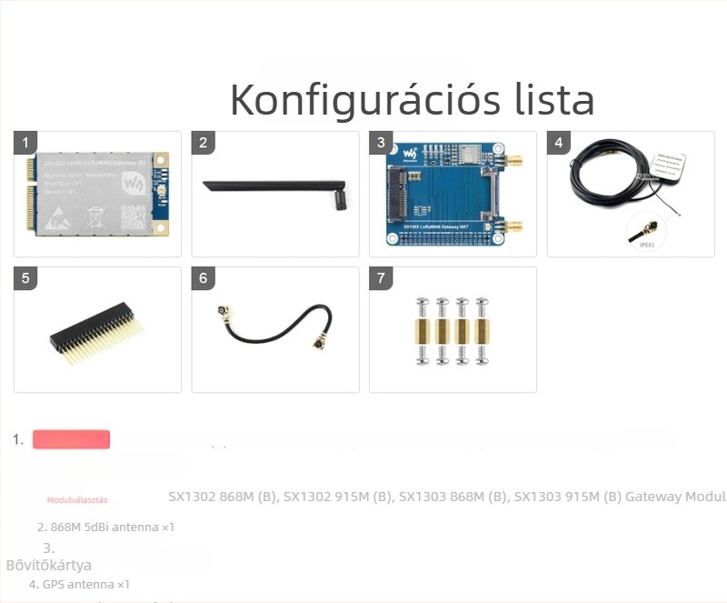 SX1302 868M LoRaWAN átjáró modul – bővítő tábla Raspberry Pi-hoz, standard Mini-PCIe interfész L76K