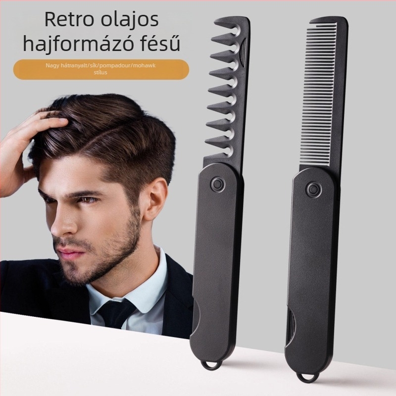 Férfiaknak tervezett vintage pompadúr hajkefe, volumenes formázáshoz, nagy fogak, bordázott textúra