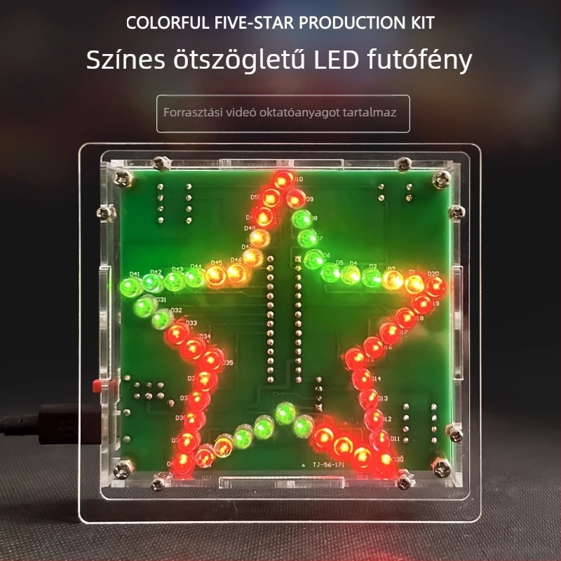 Színes LED ötágú csillag futó fény DIY elektronikus készlet 8051 mikrovezérlő TJ-56-171