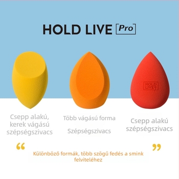 HOLD LIVE Szépségtojás Szett – Rendkívül puha, pormegkímélő, száraz és nedves használathoz, ferde, csepp alakú alapozó szivacs, 3 darab