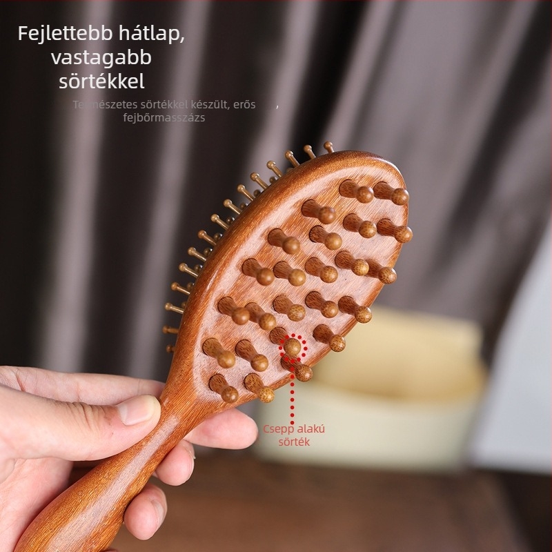 Kétoldalas szantálfából készült fésű légpárnával a dús, selymes hajért, masszázs fejbőrrel