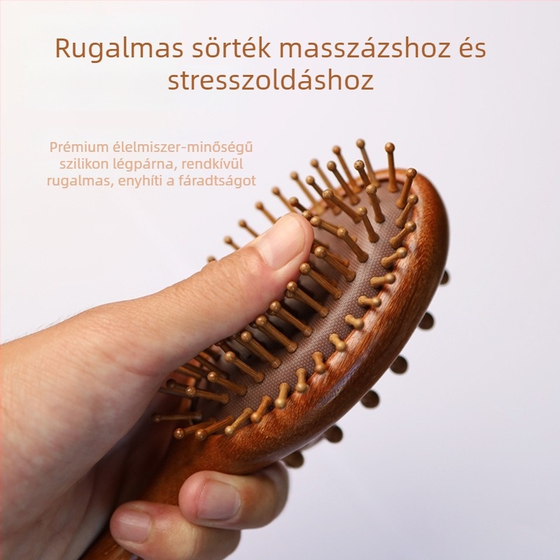 Kétoldalas szantálfából készült fésű légpárnával a dús, selymes hajért, masszázs fejbőrrel