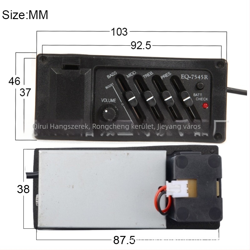 Négy sávos pickup EQ-7545R előfokozóval és equalizerrel folk akusztikus gitárhoz